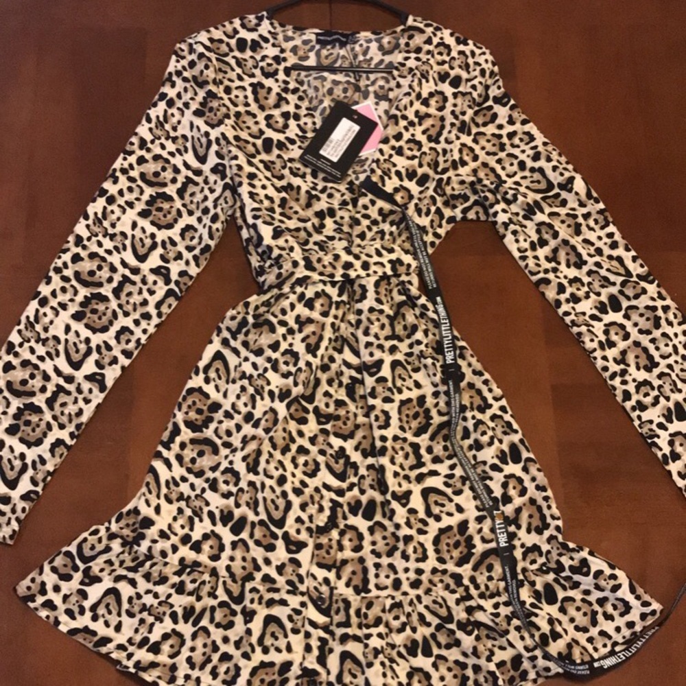 Brown Leopard Print Button Down dress with Tie